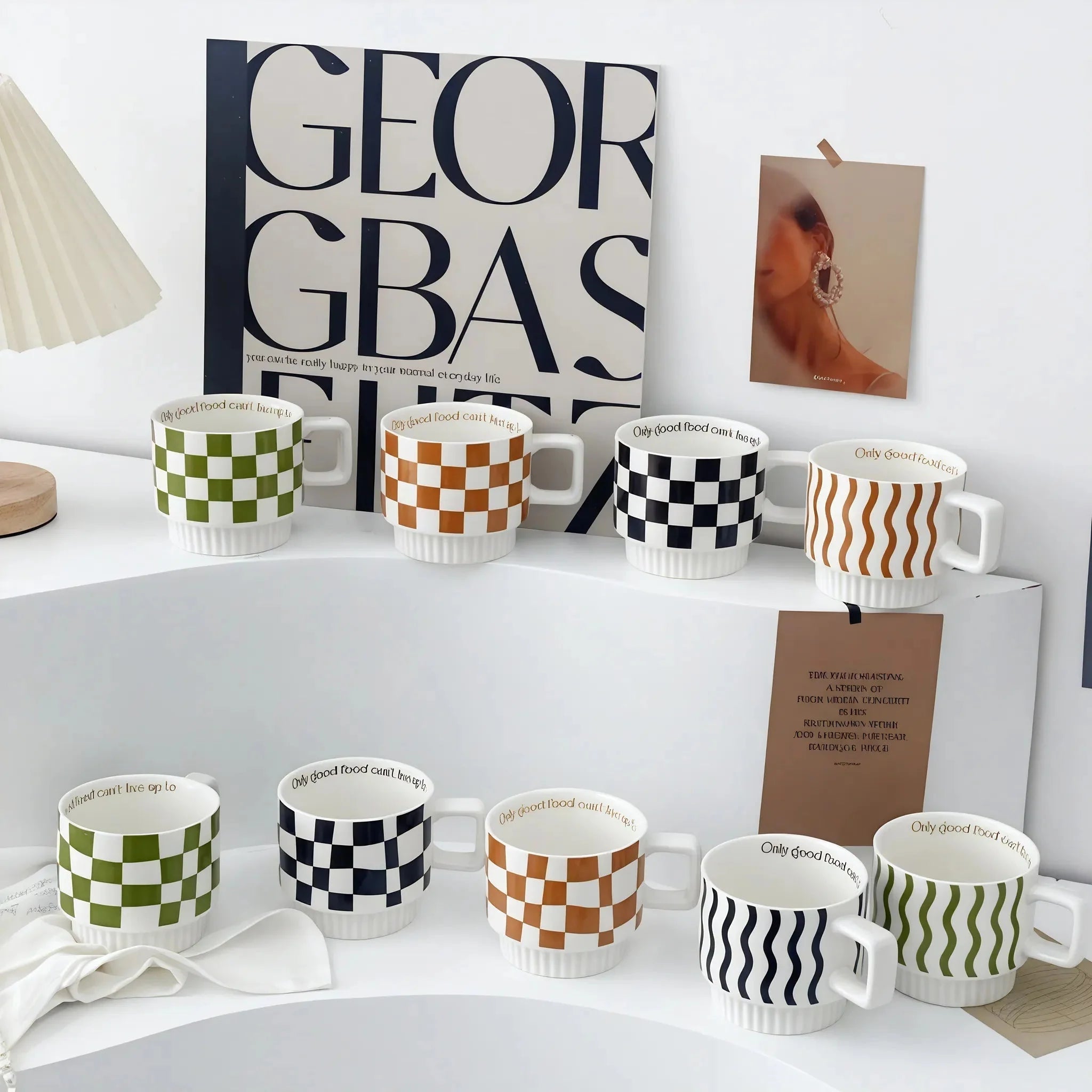 VIBE | Retro Checker & Wavy Ceramic Mug Set