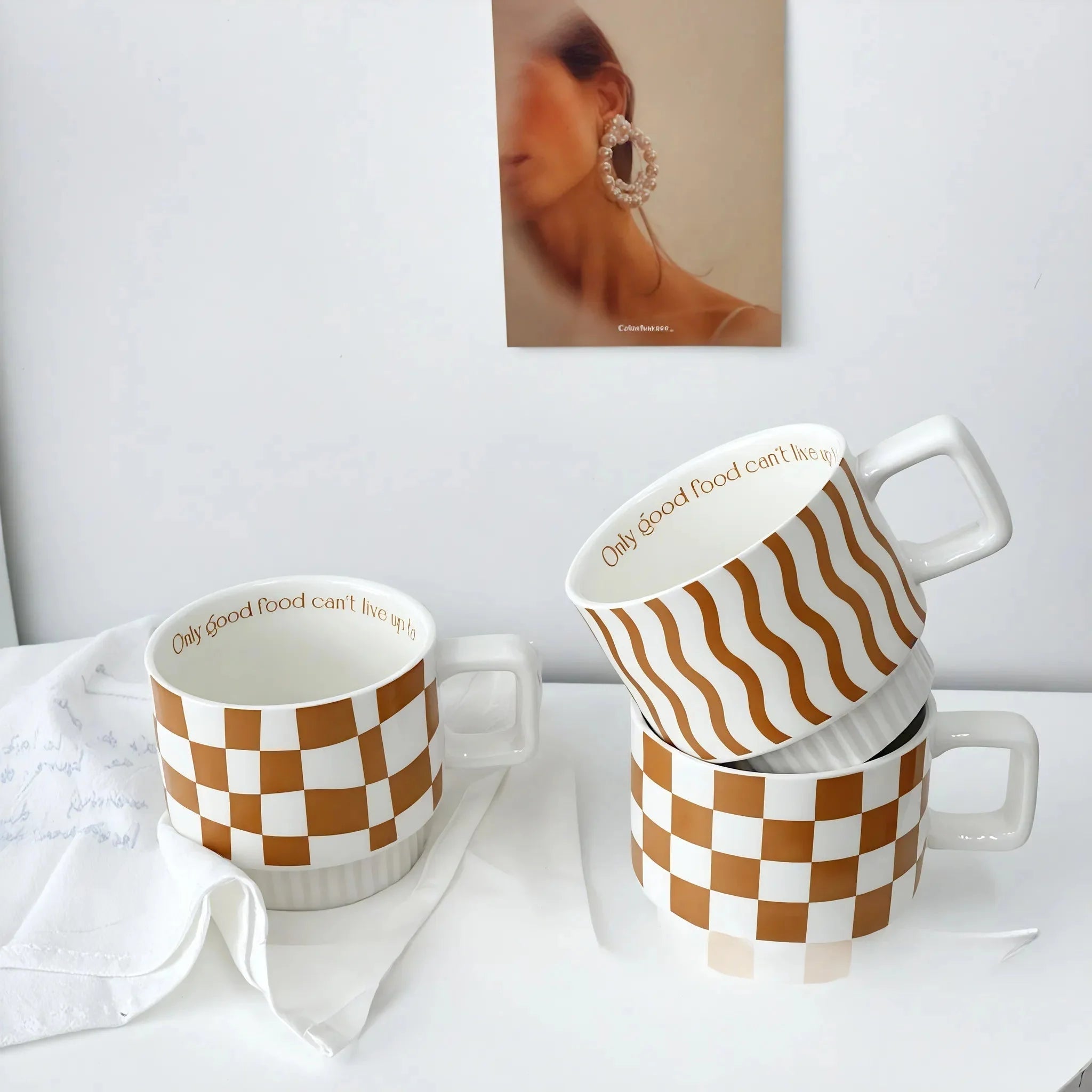 VIBE | Retro Checker & Wavy Ceramic Mug Set