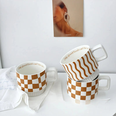 VIBE | Retro Checker & Wavy Ceramic Mug Set