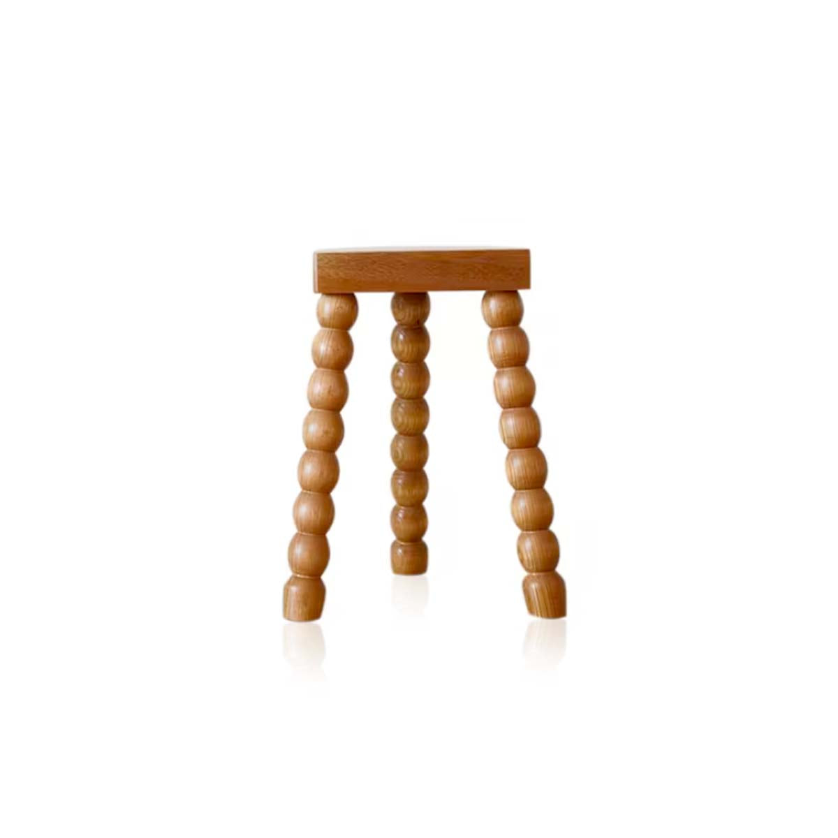 Retro French Wood Stool - Solid Wood Seat With Ball Legs