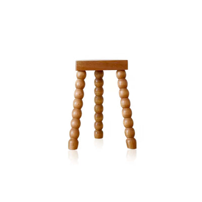 Retro French Wood Stool - Solid Wood Seat With Ball Legs