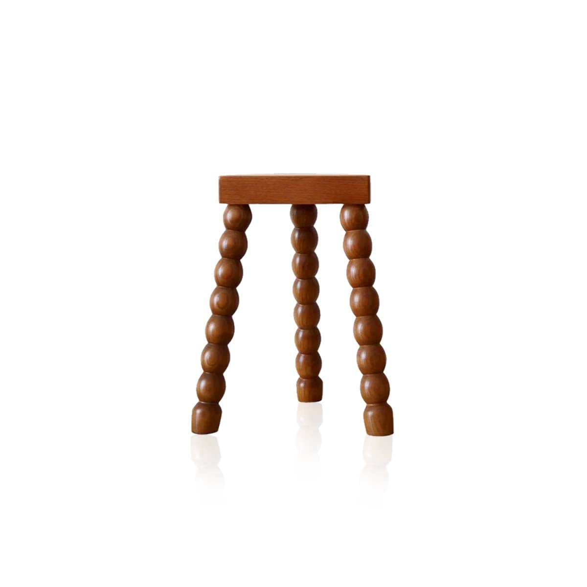 Retro French Wood Stool - Solid Wood Seat With Ball Legs