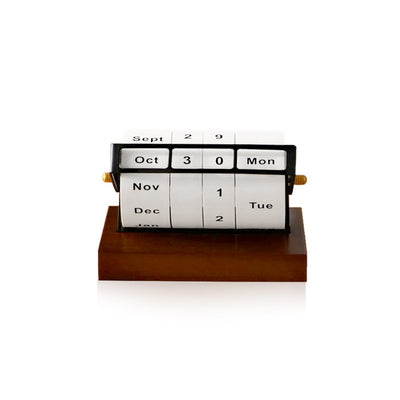 Wooden Desk Calendar With Rotating Wheel & Vintage Look - front view product photo