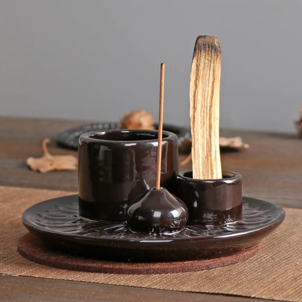 Rustic Ceramic Candle & Incense Holder
