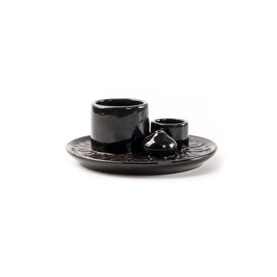 Rustic Ceramic Candle Holder - Incense Burner Stand & Decorative Tray