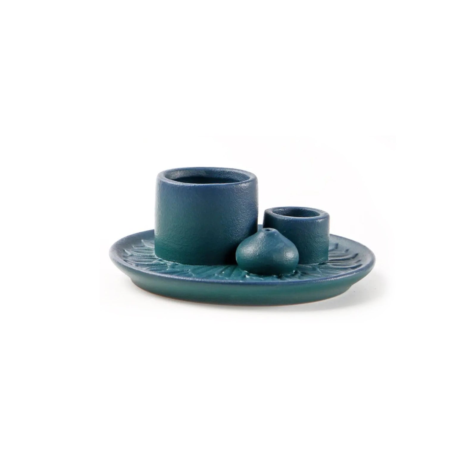 Rustic Ceramic Candle Holder - Incense Burner Stand & Decorative Tray