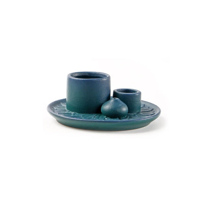 Rustic Ceramic Candle Holder - Incense Burner Stand & Decorative Tray