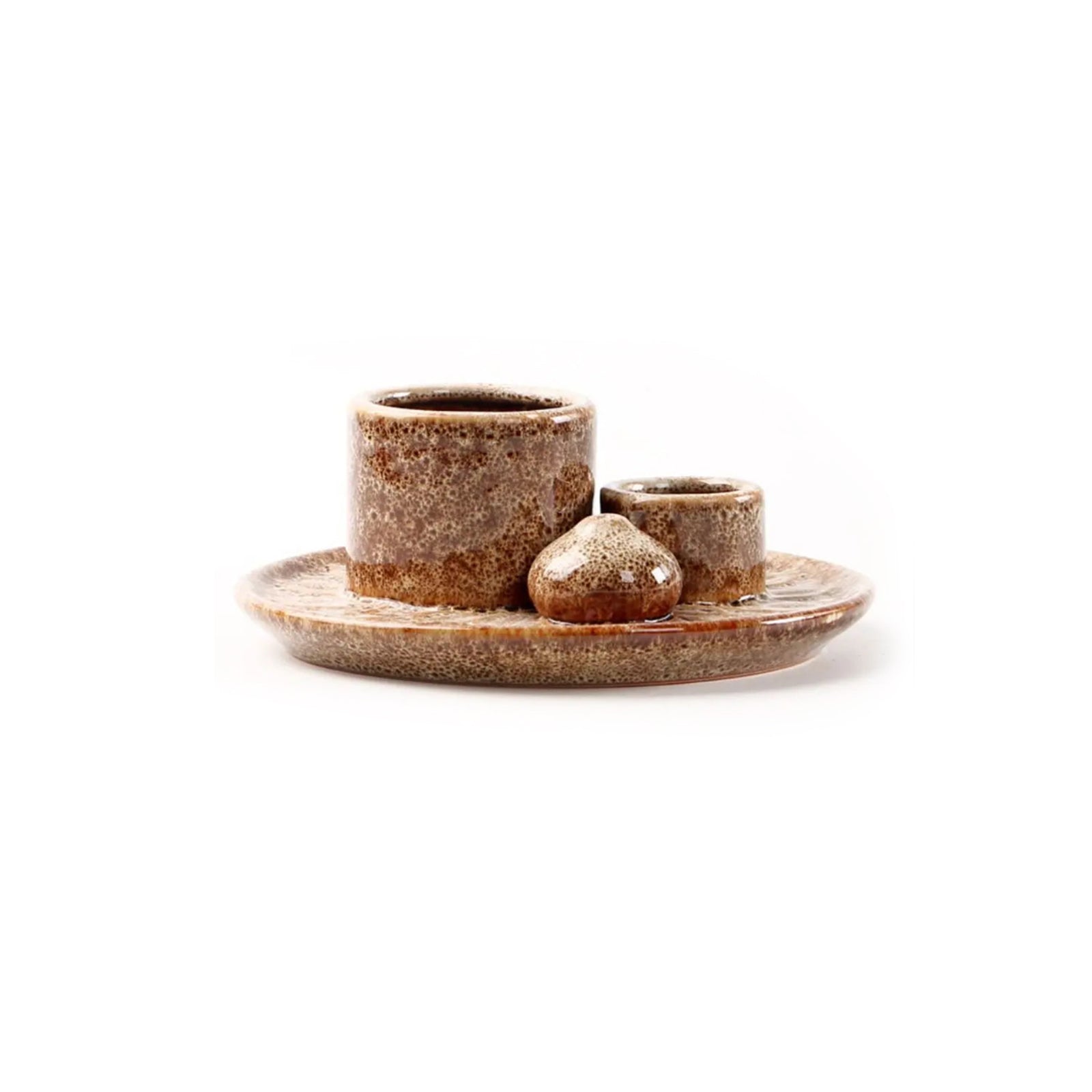 Rustic Ceramic Candle Holder - Incense Burner Stand & Decorative Tray