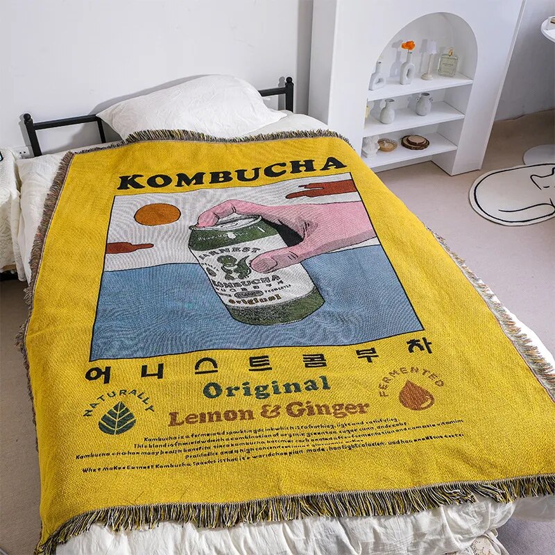 Kombucha Throw Blanket – Soft Cotton Retro Design