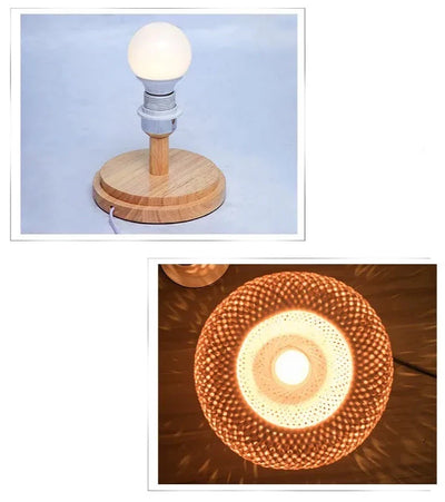 Vintage Wicker Table Lamp - Handcrafted Bamboo Lighting