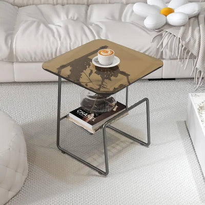 Glass Top Side Table - Metal Rack Storage
