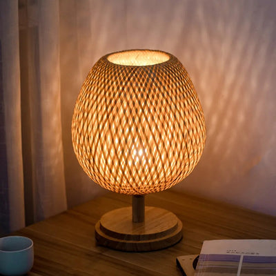 Vintage Wicker Table Lamp - Handcrafted Bamboo Lighting