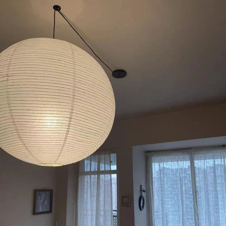 Rice Paper Pendant Lamp - Japanese Ceiling Light Fixture With Adjustable Wire