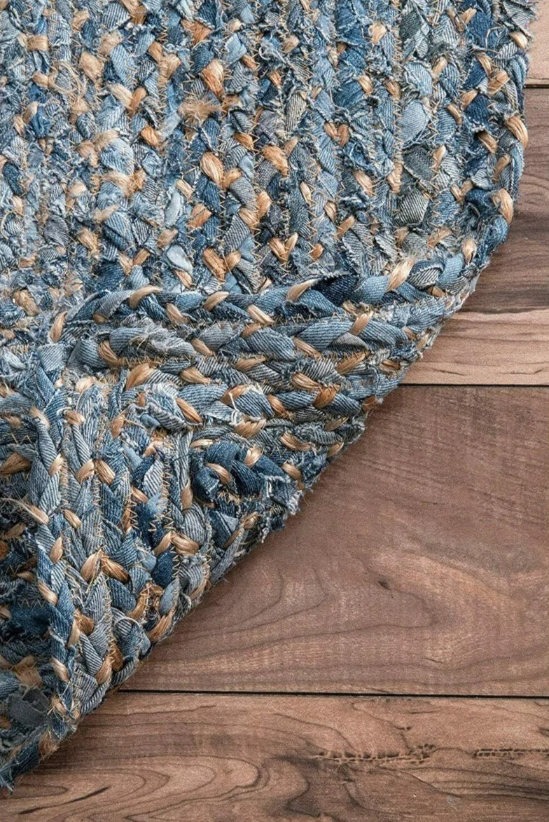 Hand Braided Jute Rug - Denim Area Rug, Eco Friendly & Durable