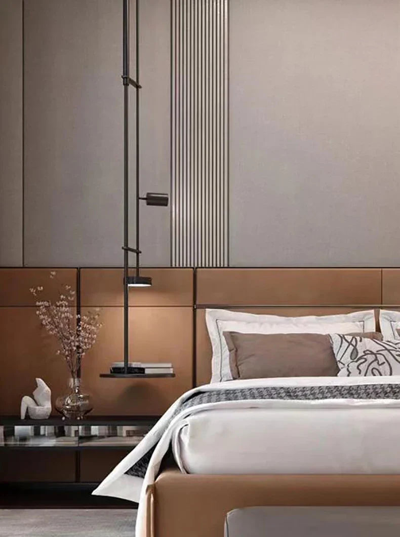 Black Metal Ceiling Lamp – Adjustable Spotlights & Shelf