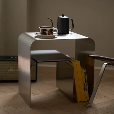 Stainless Steel Side Table - Minimalist Bent Frame Design