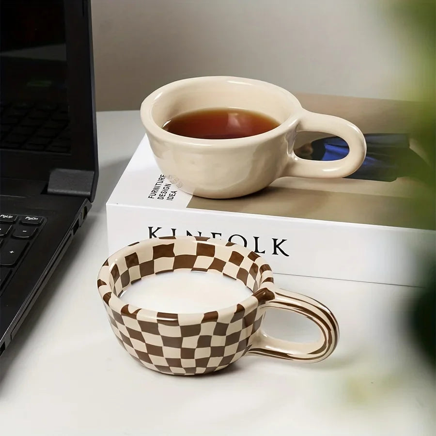 Ceramic Coffee Cup – Plaid Durable Mug 6.7oz