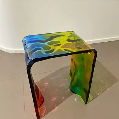 Acrylic Coffee Table - Artistic Rainbow Water Wave Decor