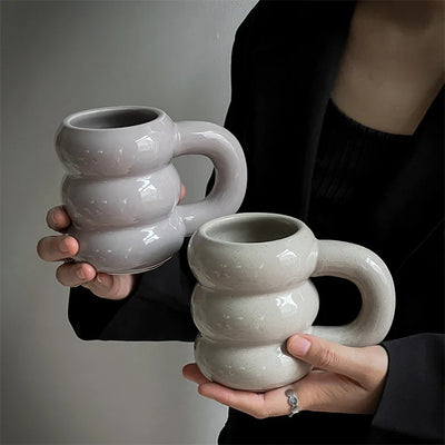 Embossed Donut Mug - 14oz Ceramic Coffee Cup