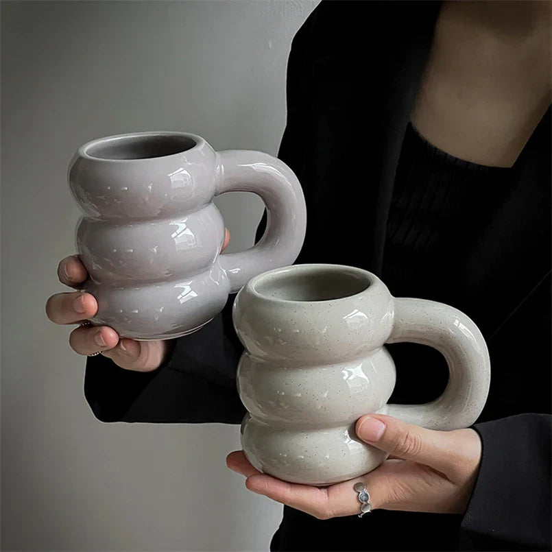 Embossed Donut Mug - 14oz Ceramic Coffee Cup