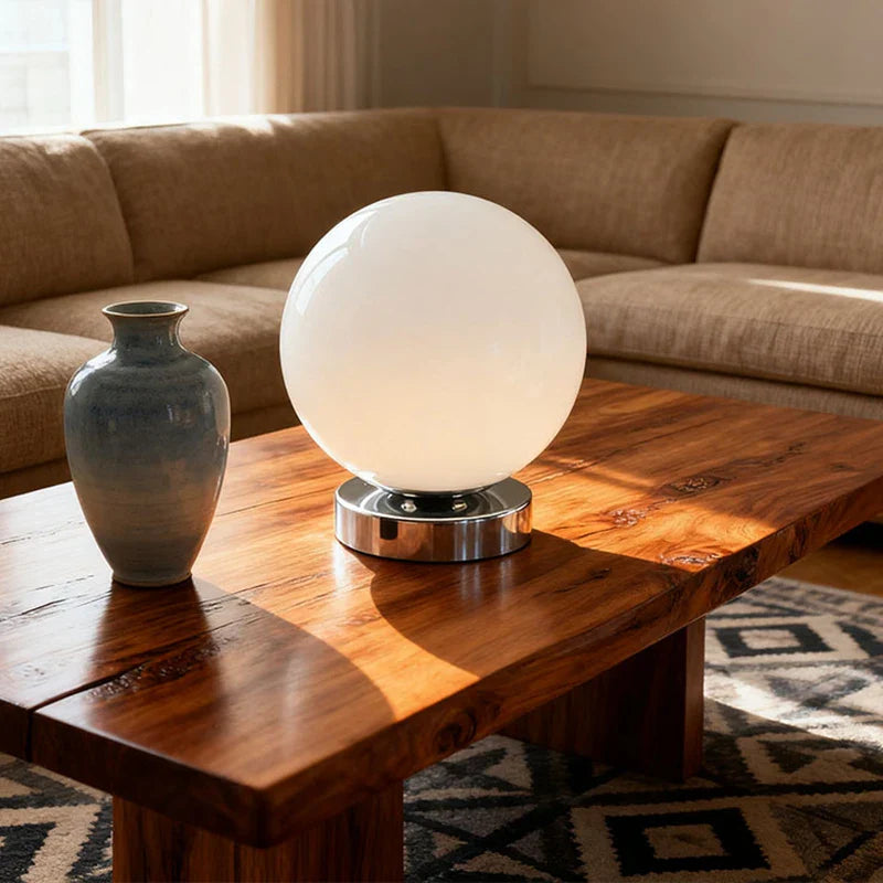 Retro Glass Table Lamp – Chrome Base, Touch Control