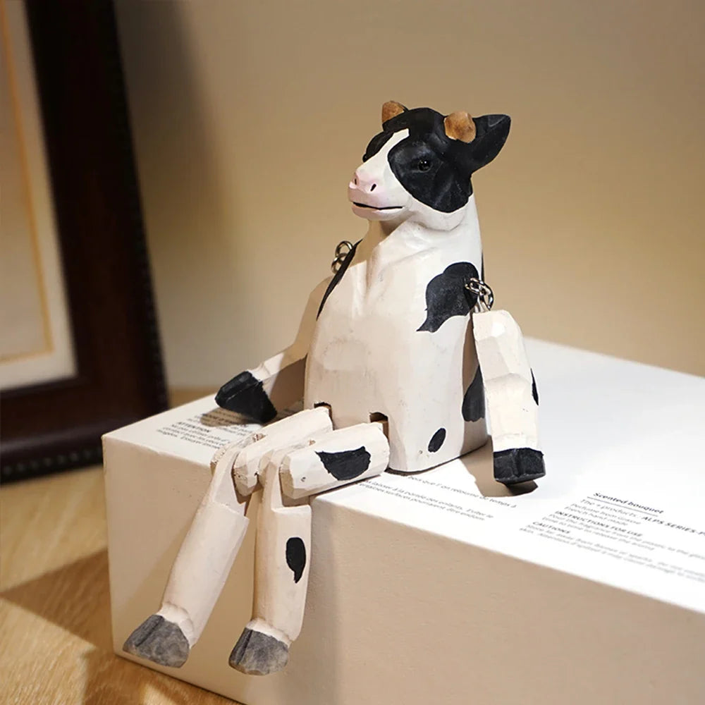 Wooden Cow Puppet Hand Carved Movable Toy