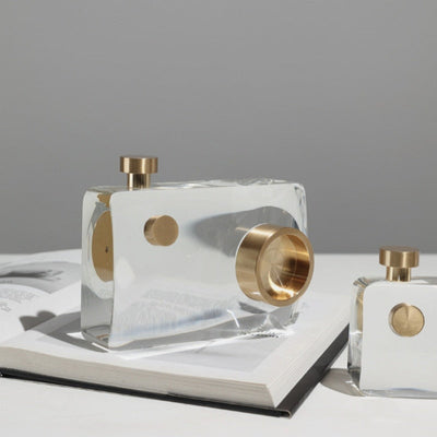 Gold Crystal Camera Sculpture – Handcrafted Tripod Decor