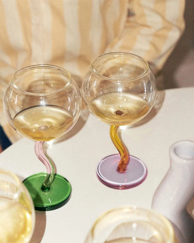 Twisted Wine Glass - Colored Borosilicate Bubble 300ml