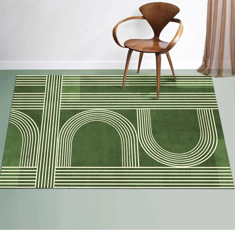 Nordic Green Stripe Rug - Modern Area Carpet