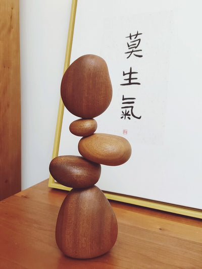 Magnetic Balance Stone Solid Wood Sculpture - Modern Home Decor