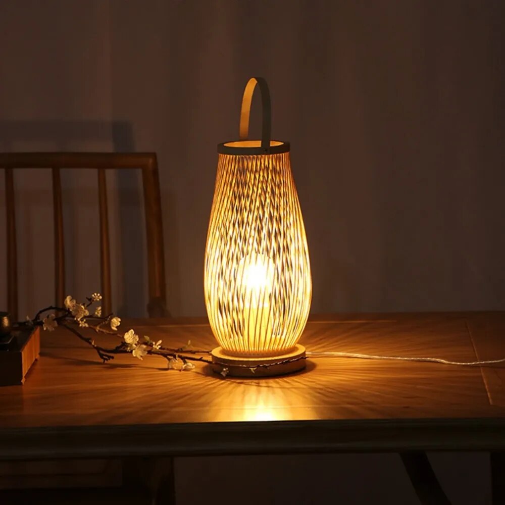 Vintage Bamboo Table Lamp – Durable Wood & Wicker Decor