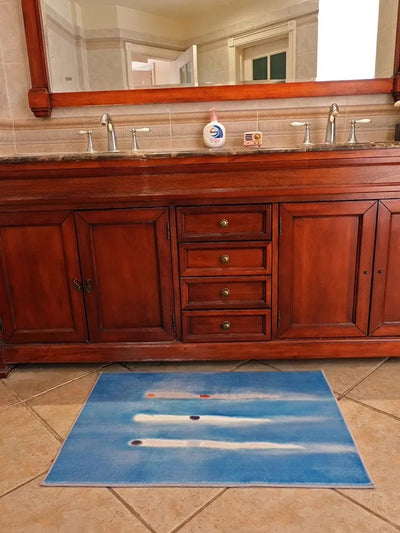 Blue Abstract Rug - Minimalist Carpet Rug with Anti Slip