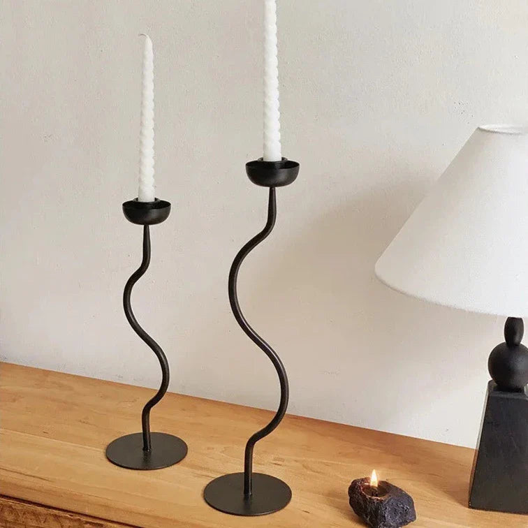 Retro Metal Candle Holder - Unique Wavy Metalwork Stand
