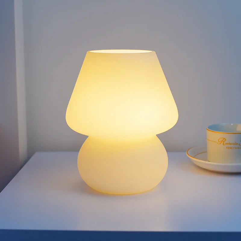 Glass Mushroom Lamp - Striped Table Light With Knob Switch