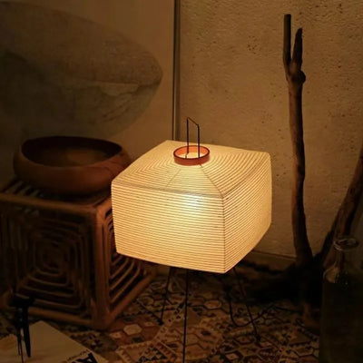 Japanese Floor Lantern – Wabi-Sabi Rice Paper Cube Lamp