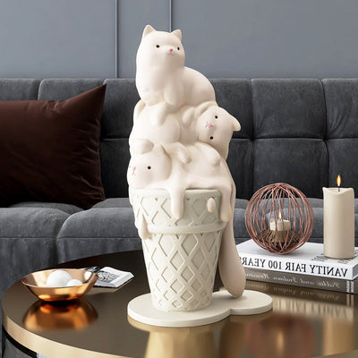 Ice Cream Cat Sculpture - Resin Melting Art