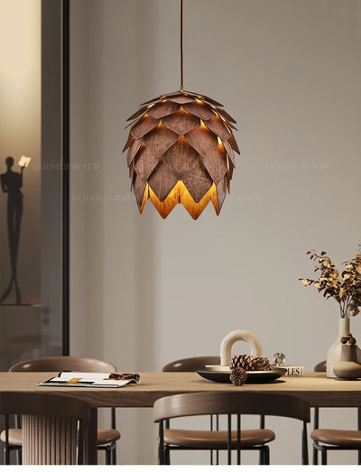 Solid Wood Chandelier – Pine Cone Ceiling Lamp