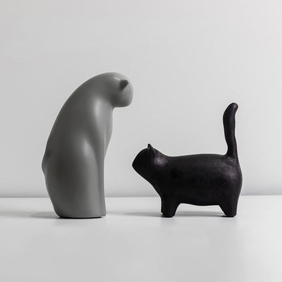 Minimalistic Cat Sculpture - Modern Sitting Figurine