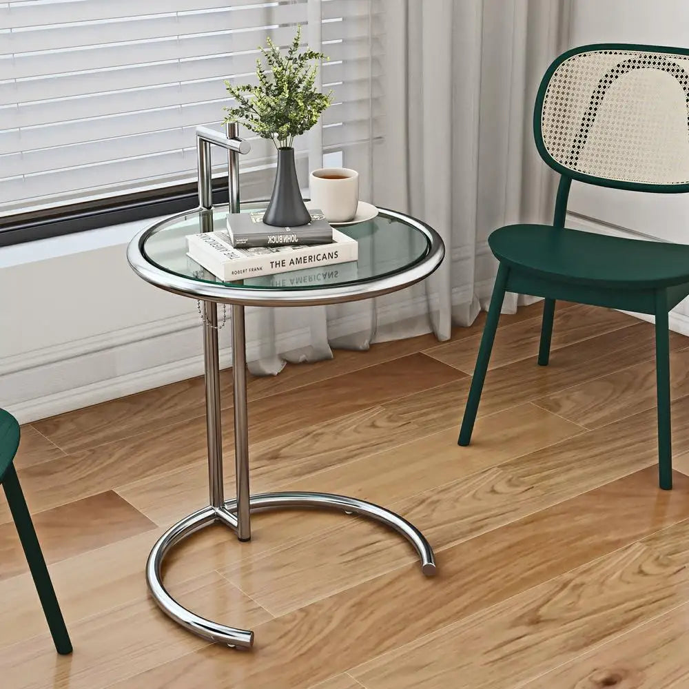 Adjustable Height Coffee Table – Stainless Steel Glass Top Side Table