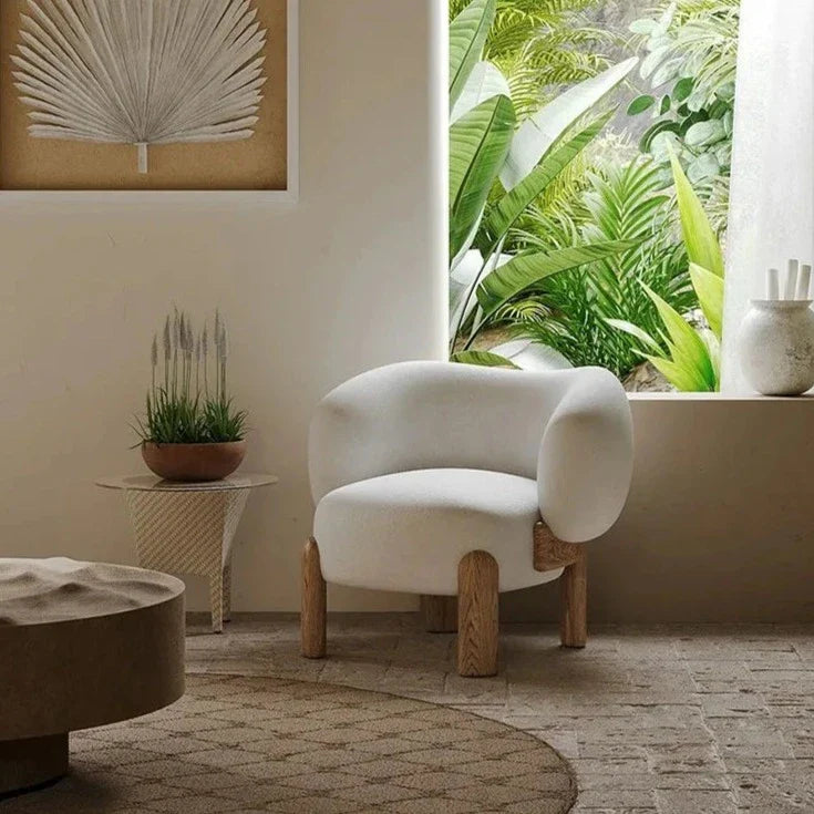 Nordic Lounge Chair - Solid Wood Fabric Sofa