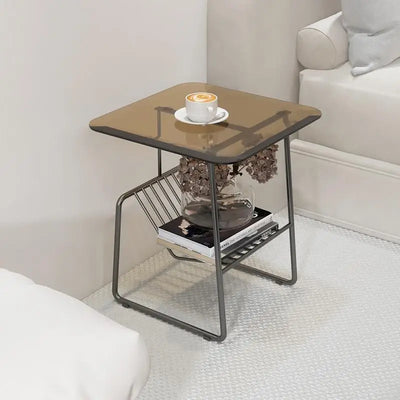 Glass Top Side Table - Metal Rack Storage