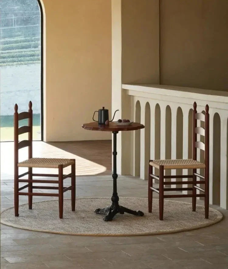 Vintage Wooden Dining Chair – Solid Wood Rope Woven Seat