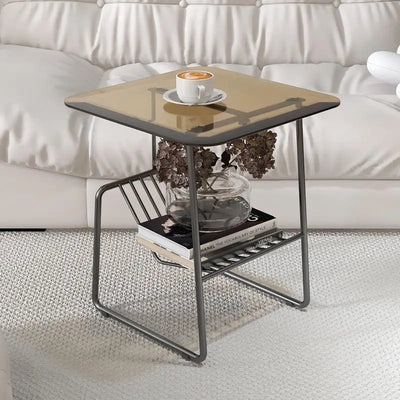 Glass Top Side Table - Metal Rack Storage