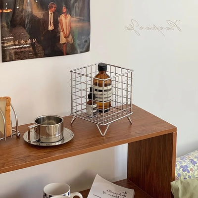 Desk Storage Basket - Mini Mesh Organizer Compact Stainless Steel