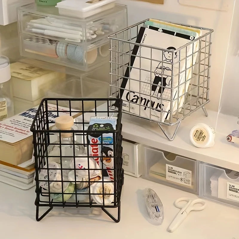 Desk Storage Basket - Mini Mesh Organizer Compact Stainless Steel