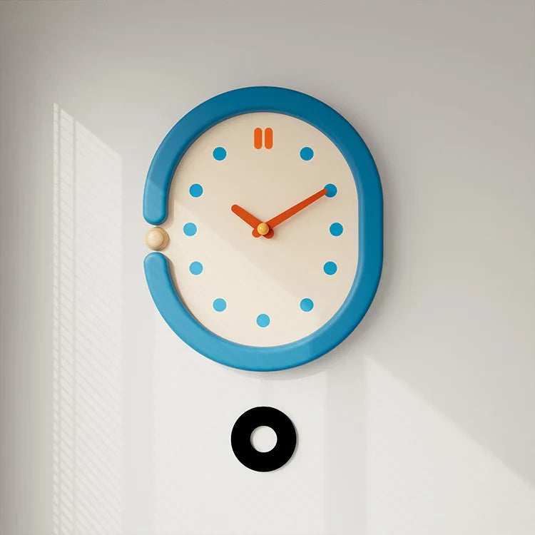 Pendulum Wall Clock - Japanese Minimalist Oval Blue Design