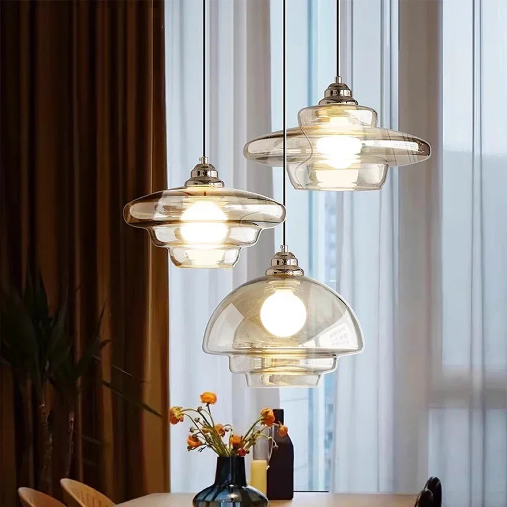 Embossed Glass Pendant Light - Stylish Kitchen Ceiling Lamp