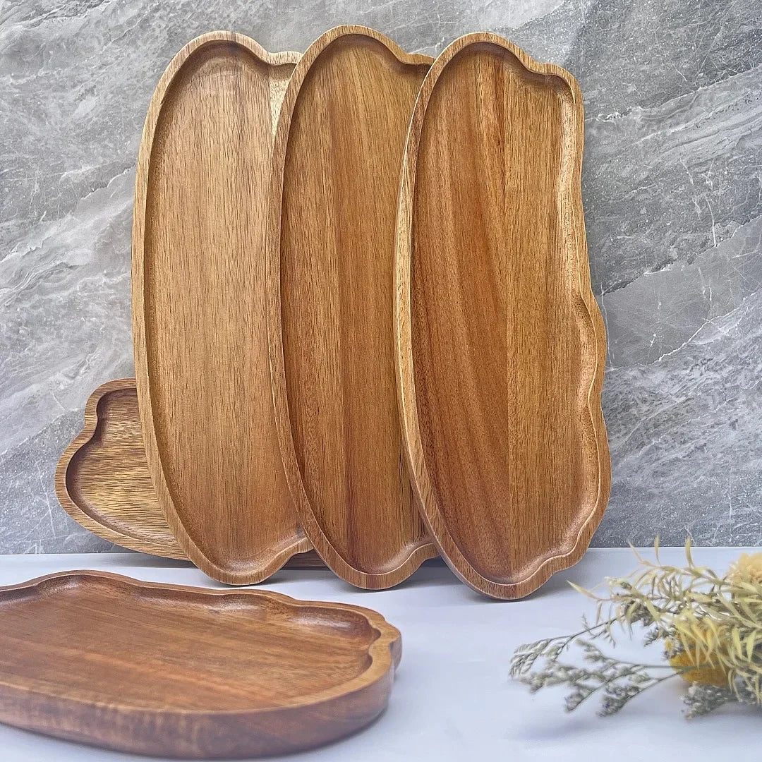 Acacia Wood Tray - Handcrafted Irregular Shape Serving Board