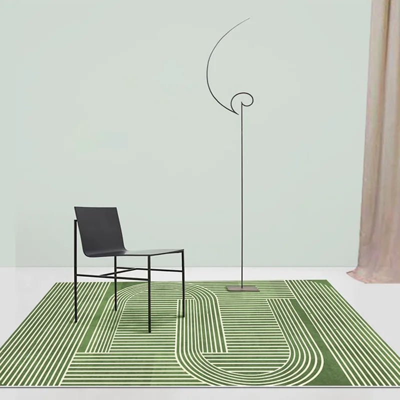 Nordic Green Stripe Rug - Modern Area Carpet