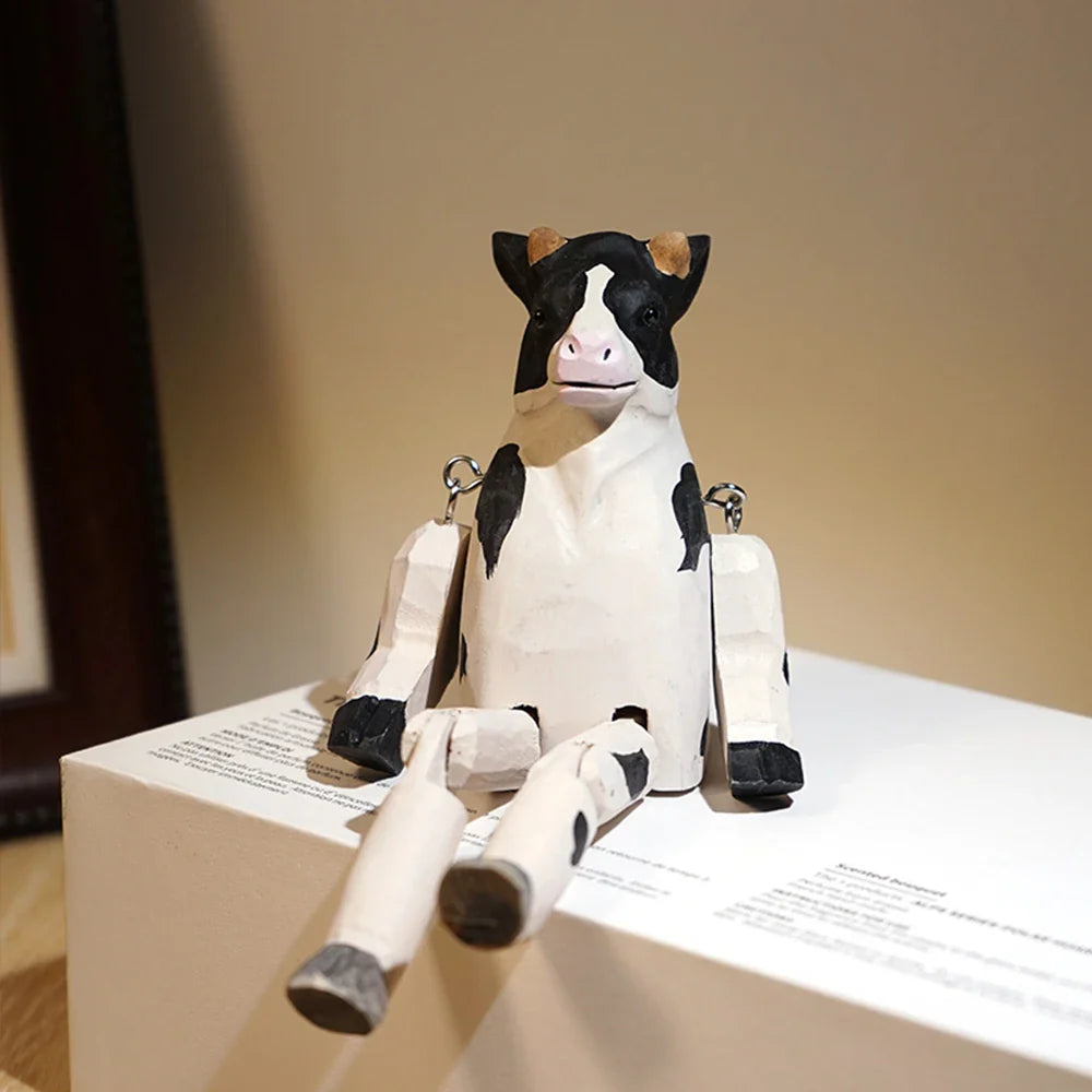 Wooden Cow Puppet Hand Carved Movable Toy